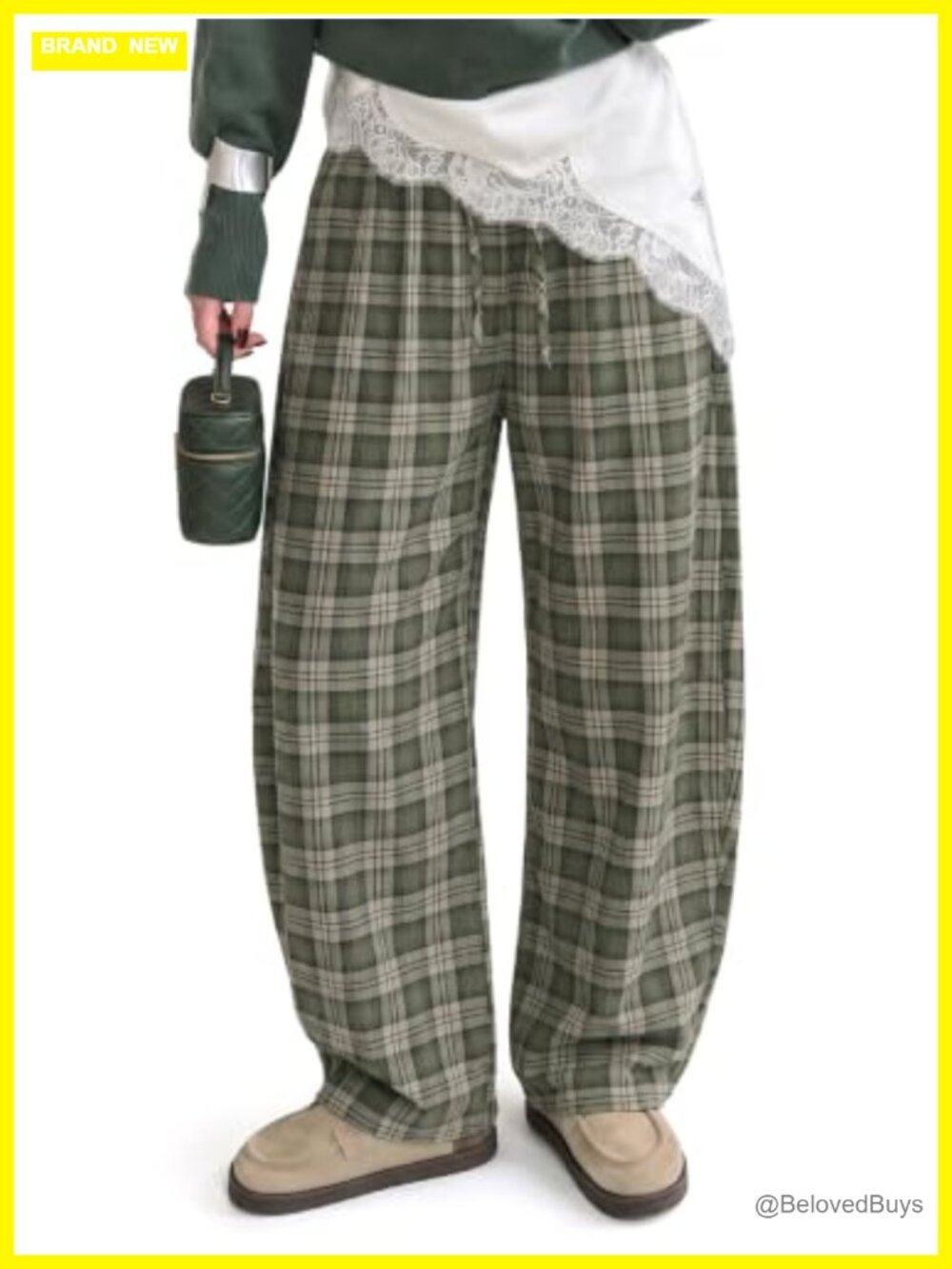 Flannel Barrel Pants Plaid Wide Leg Drawstring Lounge Trousers
